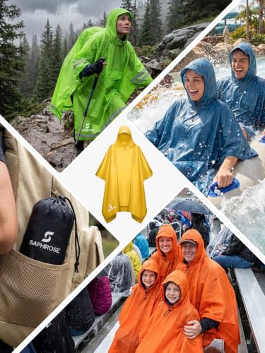 Adult Rain Poncho Waterproof Hooded Raincoat Lightweight Packable