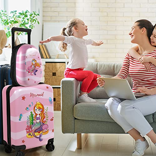 Kids Luggage and Backpack 18" Suitcase with Spinner Wheel Hard Case Travel 13" Backpack Girl Suitcase Set for Kids Travel Supplies (2 Count)