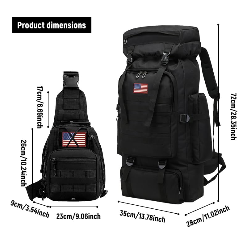 80L 2 pack Hiking Backpack for Men with Sling Tactical Backpack (2 Count)