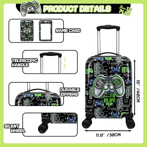 Kid’s Luggage Set 5 Piece Suitcase Set 16’’ Hardside Luggage with Spinner Wheels Girls Boys Carry on Luggage Travel Rolling Luggage Airline Approved (5 Count)
