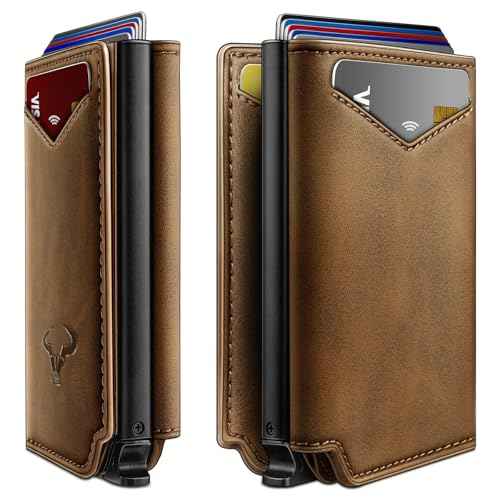 Men Slim Leather Wallet Metal Case Money Clip