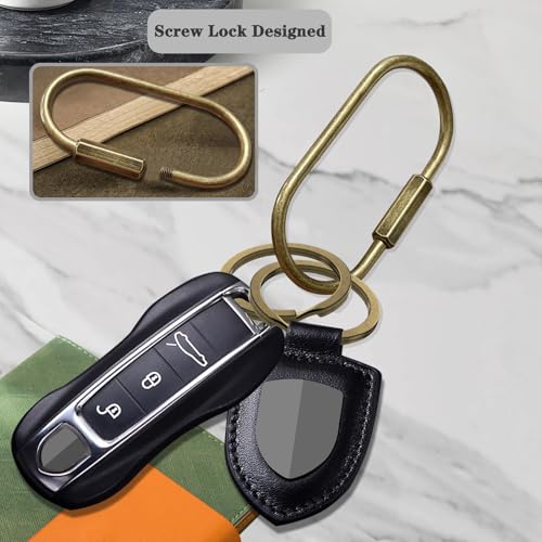Key Chain Brass Key Rings 2 Pack Screw Lock Key Organizer with 4 Rings Carabiner Keychain Clip for Men and Women (2 Count)