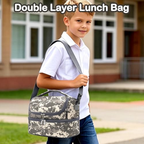 Kids Double Decker Cooler Insulated Lunch Bag Large Tote for Boys