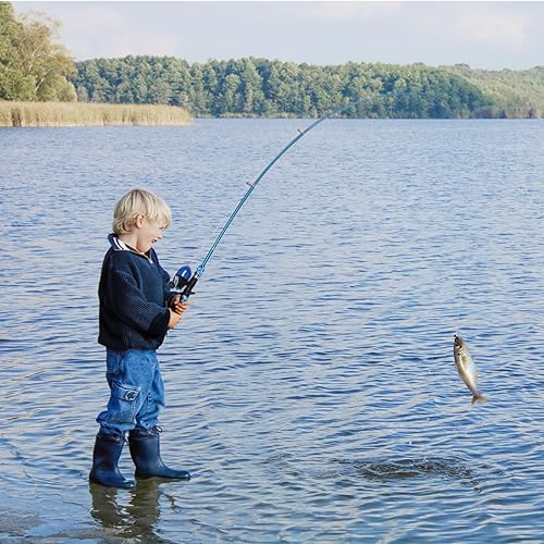 Kids Fishing Pole Set with Full Starter Kits 2 Set Portable Telescopic Fishing Rod and Spincast Reel Cambos with a Fishing Net and 2 Buckets for Boys Girls and Youth