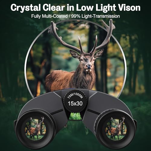 15x30 Binoculars for Adults Kids Easy Focus for Bird Watching Black