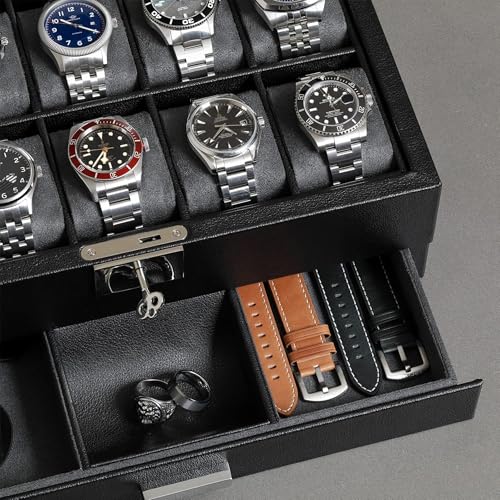 10 Slot Watch Box in Leather with Valet Drawer