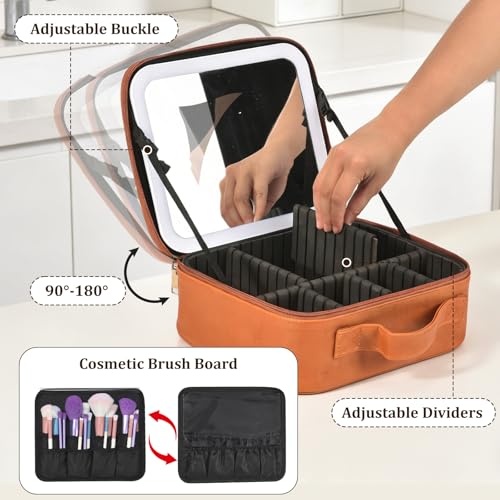 Travel Makeup Bag with Mirror & 6 Adjustable EVA Dividers