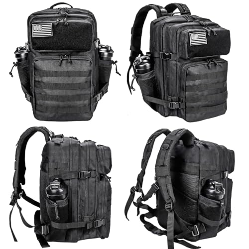 Military Tactical Backpack for Men and Women 45L Army 3 Days Assault Pack Bag Large Rucksack with Molle System Jet Black