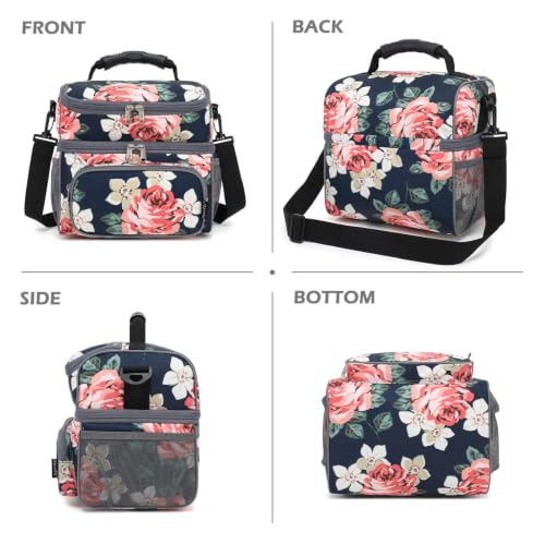 Double Layer Cooler Insulated Lunch Bag Adult Lunch Box Large Tote Bag for Men (Peony)
