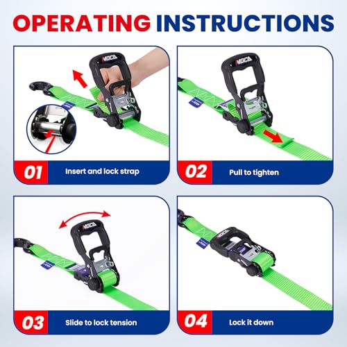 MOCA Heavy Duty Ratchet Straps Tie Down 4 Pack 1.6" x 8 ft (4 Count)