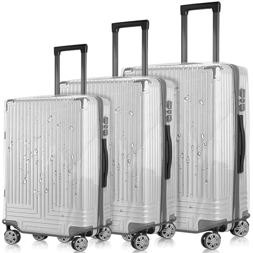 3-Piece Set (20/24/28 Inch) Clear Suitcase Cover (Gray Trim) (3 Count)
