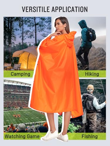 Extra Thick Hooded Rain Poncho Double Layer Waterproof Raincoat Jacket for Men Women Adults