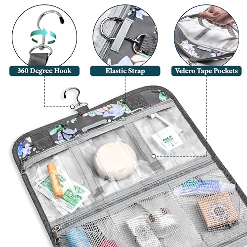 Hanging Toiletry Bag for Women Men Foldable Travel Organizer Floral