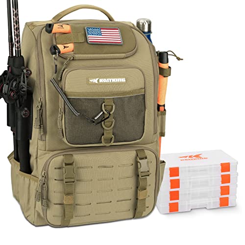 KarryAll Fishing Backpack with Rod Holder 4 Tackle Boxes