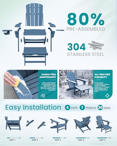 HDPE Folding Adjustable Adirondack Chair with Footrest