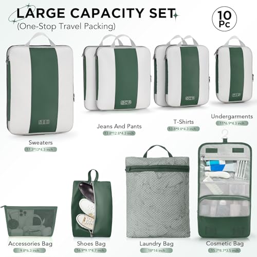 10 Set Compression Packing Cubes for Travel Essentials (10 Count)