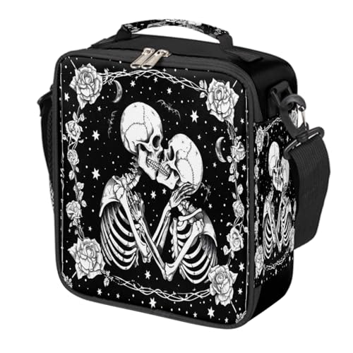 Skull Goth Rose Kids Lunch Box for Girls Boys Reusable Insulated Lunch Bag for Kids Toddler Thermal Cooler Spacious Lunchbox with Shoulder Strap Lunchbag for School Work Picnic (A07:Skull)