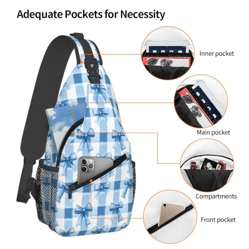 Sling Bag Blue Bows Check Hiking Daypack Crossbody Shoulder Backpack Travel Chest Pack for Men Women