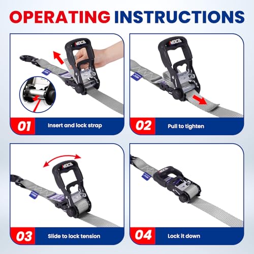 MOCA Heavy Duty Ratchet Straps Tie Down 4 Pack 1.6" x 8 ft (4 Count)