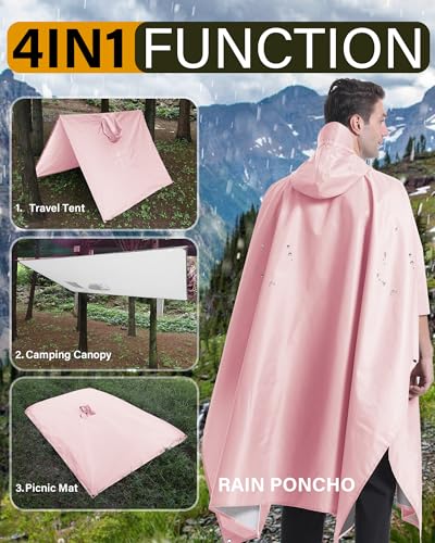 Hooded Rain Poncho Packable Waterproof Unisex Raincoat with Pocket