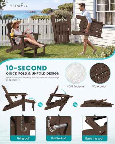 2 Pcs HDPE Folding Adjustable Adirondack Chair with Ottoman (2 Count)