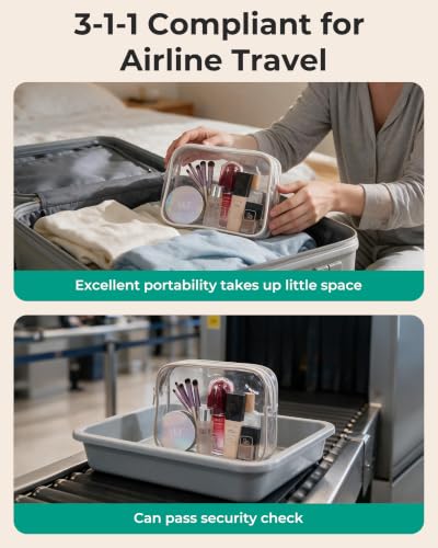 Toiletry Bag Hanging Travel Makeup Organizer with TSA Approved Transparent Cosmetic Bag Makeup Bag for Full Sized Toiletries (2 Count)