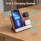 3-in-1 Walnut Wood Wireless Charging Station with Clock, 15W Fast Foldable Charger Stand, Charging Dock for iPhone 17/16/15/14/13/12, Apple Watch Ultra/10/9/8, AirPods, Nightstand Charger,Gift for Men