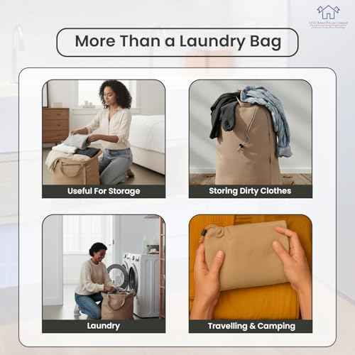 LFH Home Large Premium Cotton Rich Canvas Laundry Bag with Drawstring and Handles Heavy Duty (4 Count)