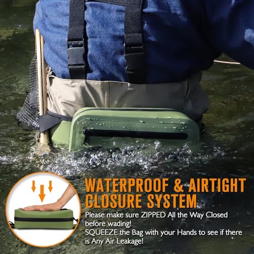 Waterproof Fishing Fanny Pack for Men 3.3L Fly Fishing Bag Chest Pack with Airtight Zipper Arme Green