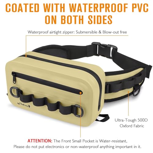 Waterproof Fishing Fanny Pack for Men 3.3L Fly Fishing Bag Chest Pack with Airtight Zipper Khaki