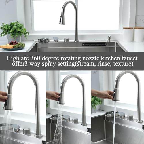 33 Inch Waterfall Kitchen Sink Drop In 16 Gauge Stainless Steel