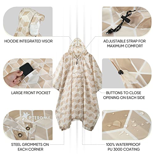 Hooded Rain Poncho for Adult with Pocket