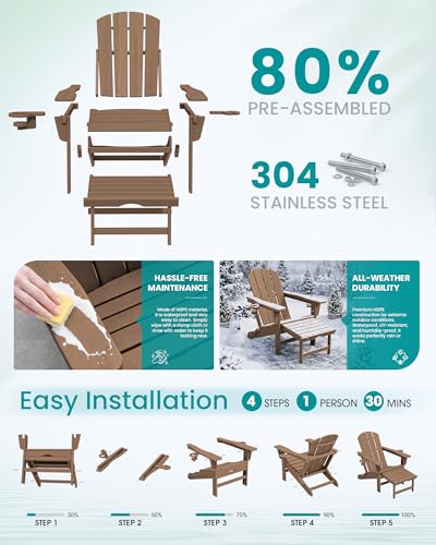 HDPE Folding Adjustable Adirondack Chair with Footrest