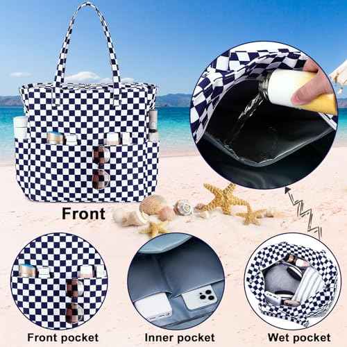 Waterproof Beach Tote Pool Bags for Women Ladies Extra Large Carry On Bag With Wet Compartment for Weekender Travel