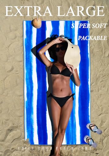 2 Pack Microfiber Beach Towels Oversized 71x32 Blue Striped (2 Count)