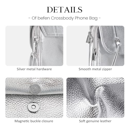 Silver Genuine Leather Small Crossbody Bags for Women Phone Purse