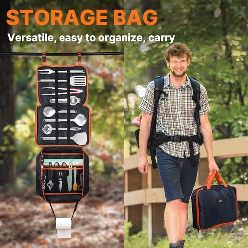 Camping Cooking Utensils Set 16 PCS Camp Kitchen Cookware Kit with Organizer Bag