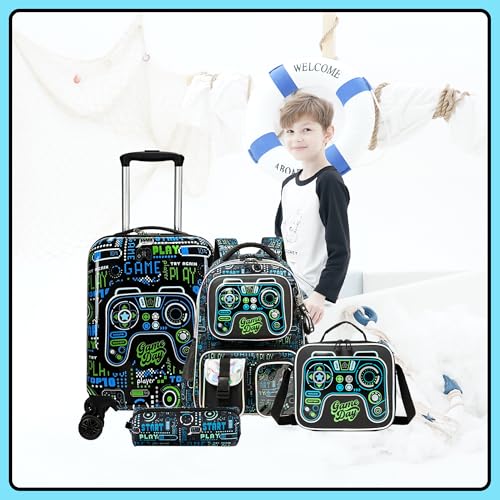 Kid’s Luggage Set 5 Piece Suitcase Set 16’’ Hardside Luggage with Spinner Wheels Girls Boys Carry on Luggage Travel Rolling Luggage Airline Approved (5 Count)