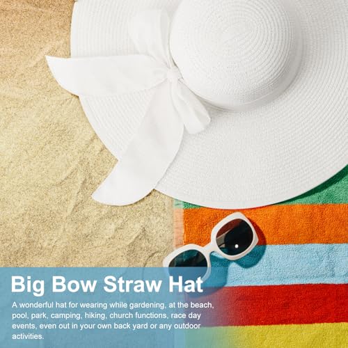 Womens Big Bowknot Straw Hat Foldable Sun Hats Floppy Beach Hat Large Roll up Cap UPF 50+