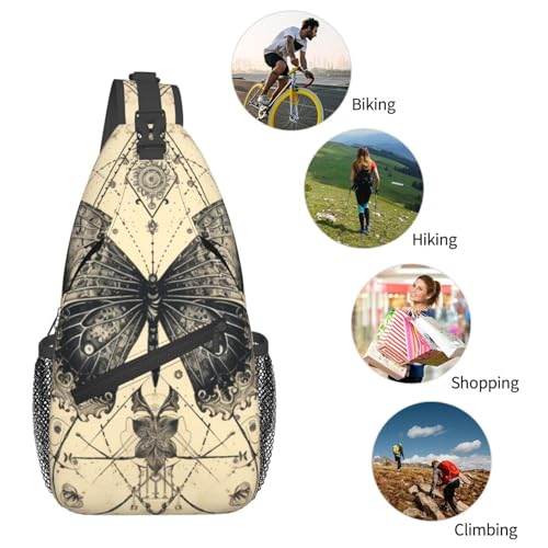 Sling Bag Butterfly Goth Vintage Tarot Hiking Daypack Crossbody Shoulder Backpack Travel Chest Pack for Men Women