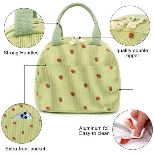 Lunch Bag for Women Men Cute Corduroy Lunch Tote Bags Reusable Insulated Lunch Box Large Capacity Reusable Insulated Cooler for Work Picnic or Travel