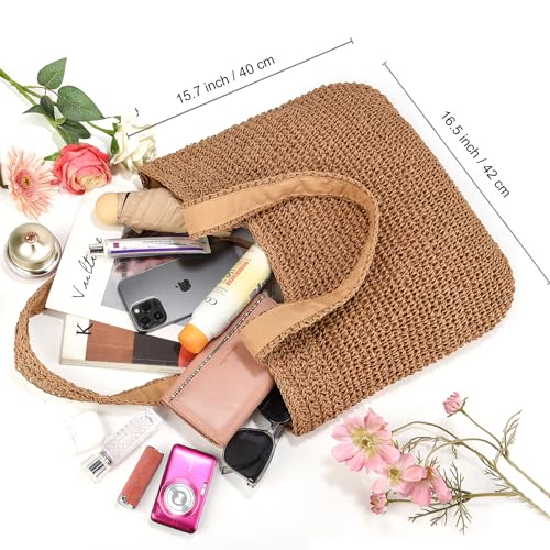 Straw Beach Bags for Women Straw Woven Beach Tote Bag Casual Boho Large Shoulder Handbags Purse for Vacation Holiday Picnic