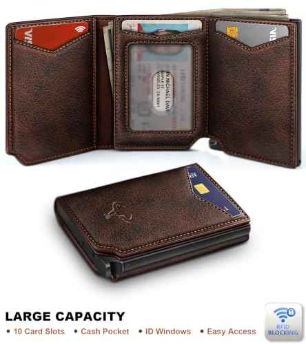 Men Slim Leather Wallet Metal Case Money Clip