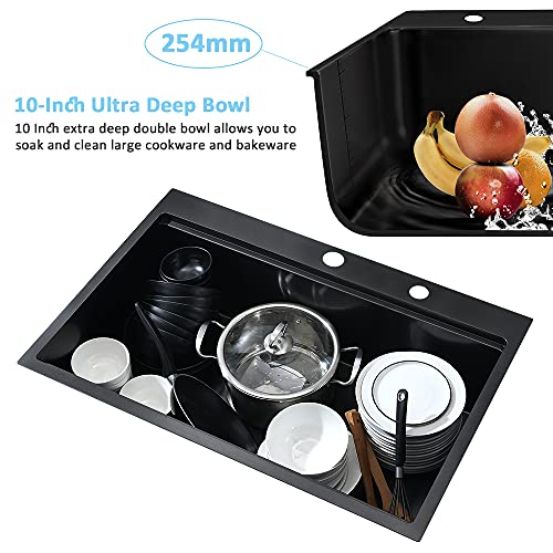 33x22 Black Drop In Kitchen Sink Workstation Stainless Steel Sink