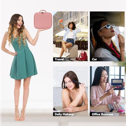 Travel Makeup Bag with LED Mirror and 10x magnifying glass with 3 Lighted Settings