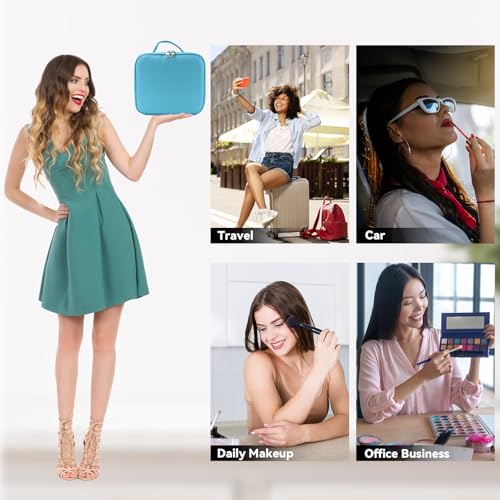 Travel Makeup Bag with LED Mirror and 10x magnifying glass with 3 Lighted Settings