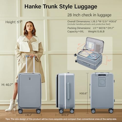 28 Inch Checked Luggage with Cup Holder and USB Ports