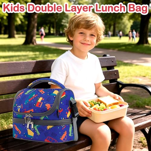 Kids Double Decker Cooler Insulated Lunch Bag Large Tote for Boys