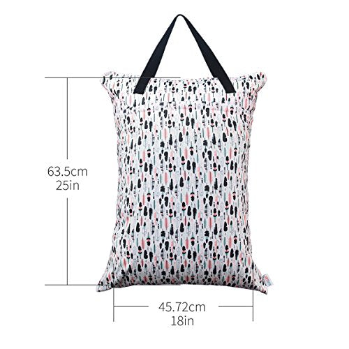 BABY 2 Pack Large Wet Dry Bag Waterproof Hanging Cloth Diaper with Double Zippered Pockets 25x18 inches (2 Count)