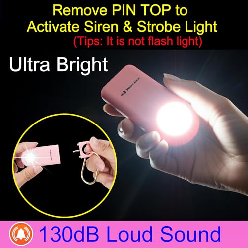 130db Personal Safety Alarm with Ultra Bright Strobe Light. Pink